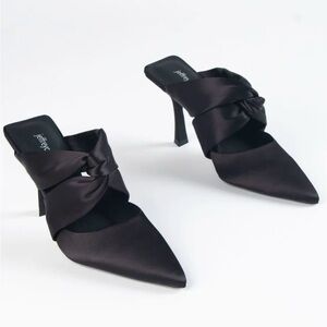 Jeffrey Campbell Tied Up Satin Heel in Black.